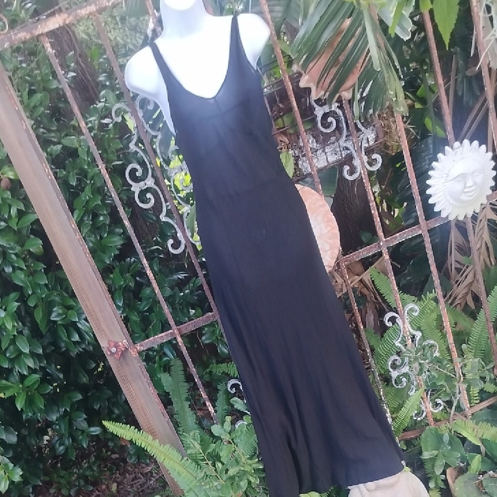 '80s, 90s Vintage Black Maxi Semi Sheer Slip , Slip Dress XS